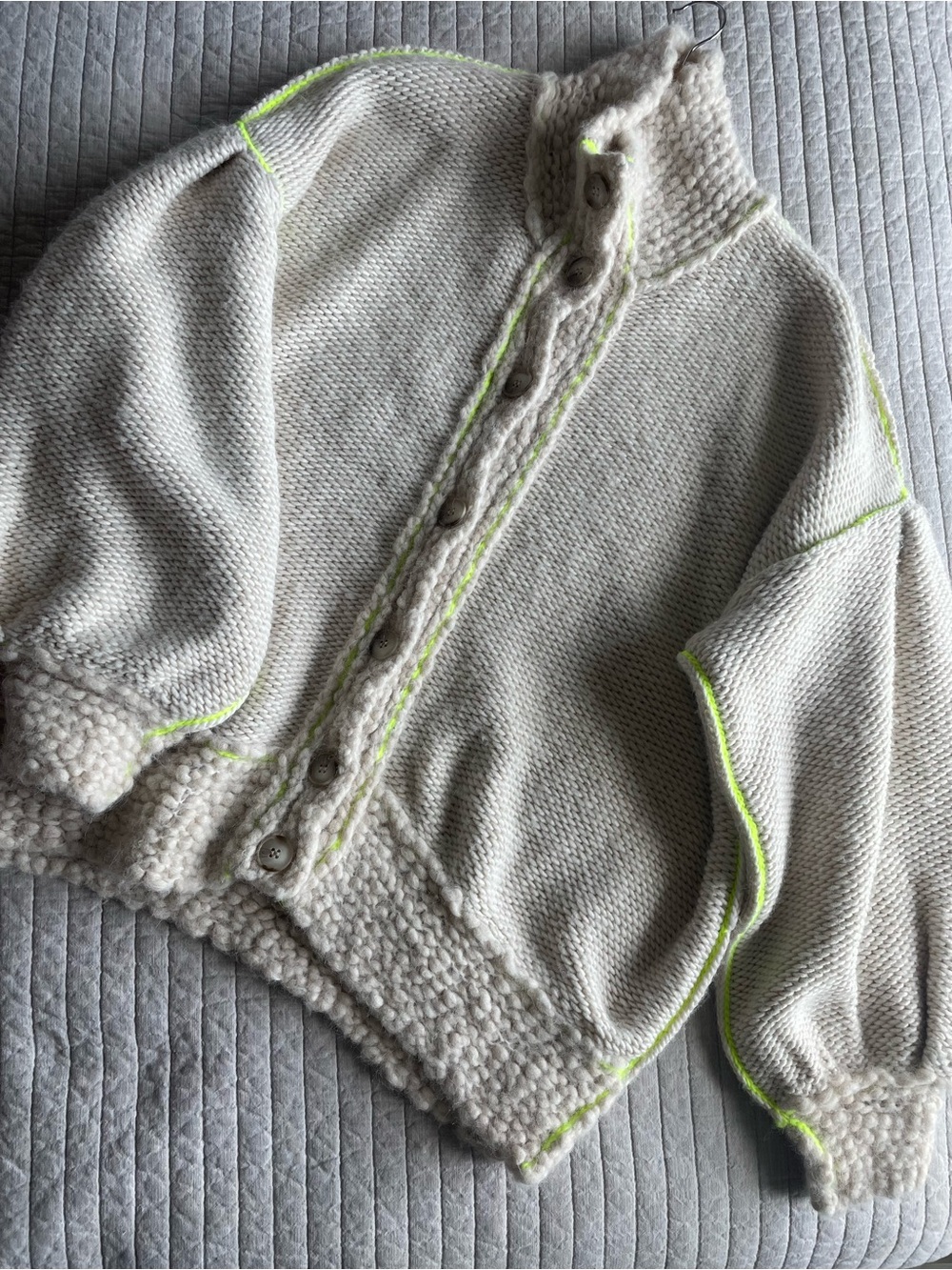 Free People We The Free Winterland Cardigan XL Neon Trim Chunky Knit